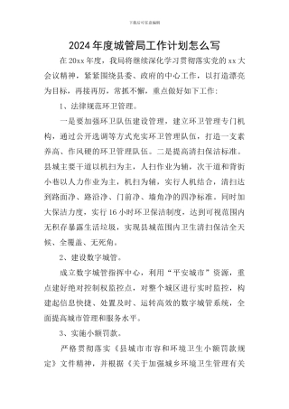 2024年度城管局工作计划怎么写