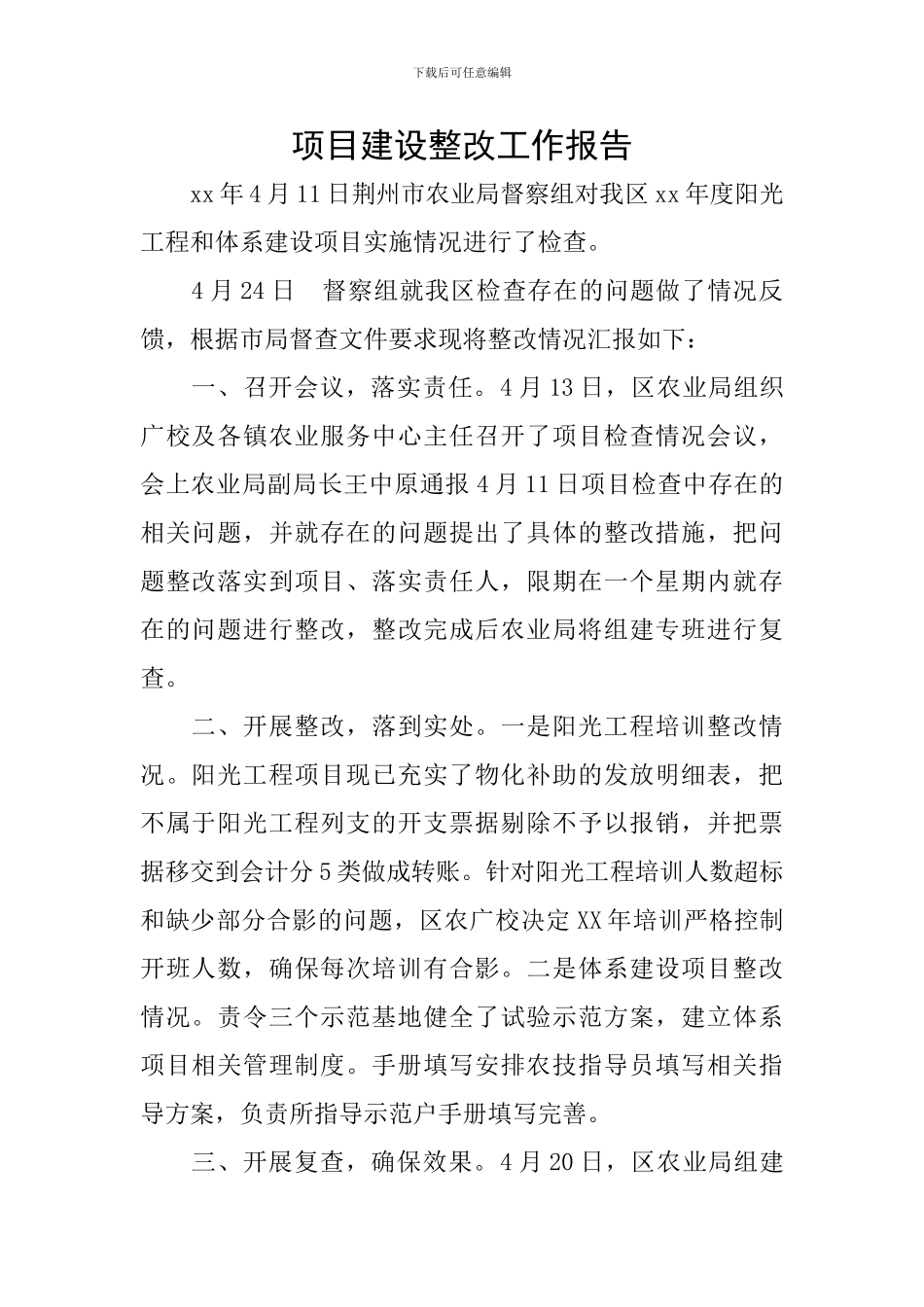 项目建设整改工作报告_第1页