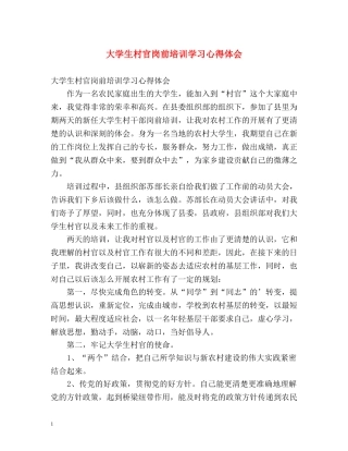 大学生村官岗前培训学习心得体会 