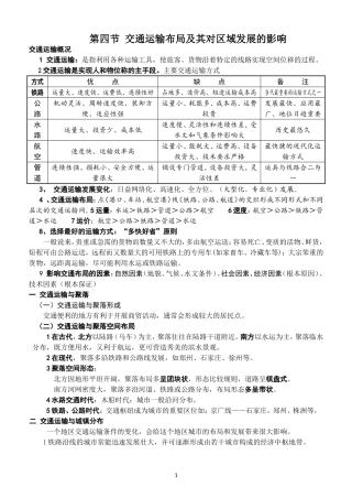 交通运输与聚落 及第四章   知识点