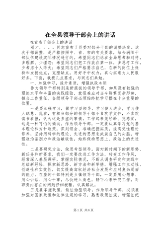在全县领导干部会上的讲话发言