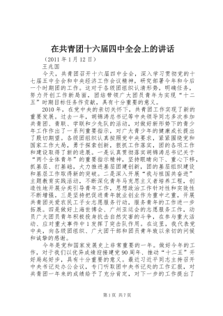 在共青团十六届四中全会上的讲话发言