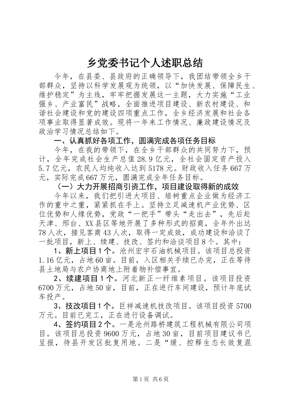 乡党委书记个人述职总结_第1页