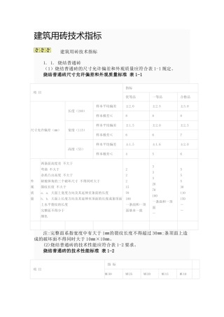 建筑用砖技术指标