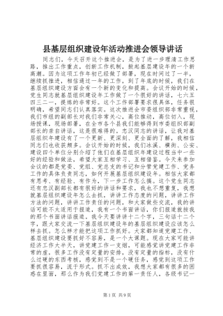 县基层组织建设年活动推进会领导讲话发言