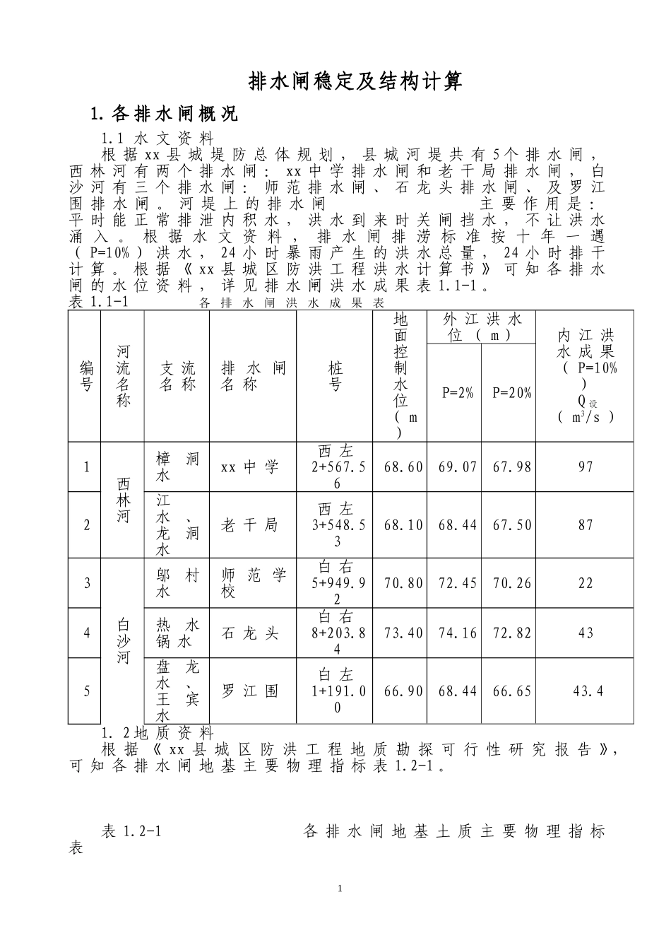 排水闸稳定及结构计算_第1页