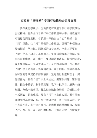 市政府“重强抓”专项行动推进会议发言稿