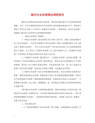 城市污水处理情况调研报告 