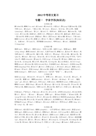 一、中考语文字音字形和书写部分专题