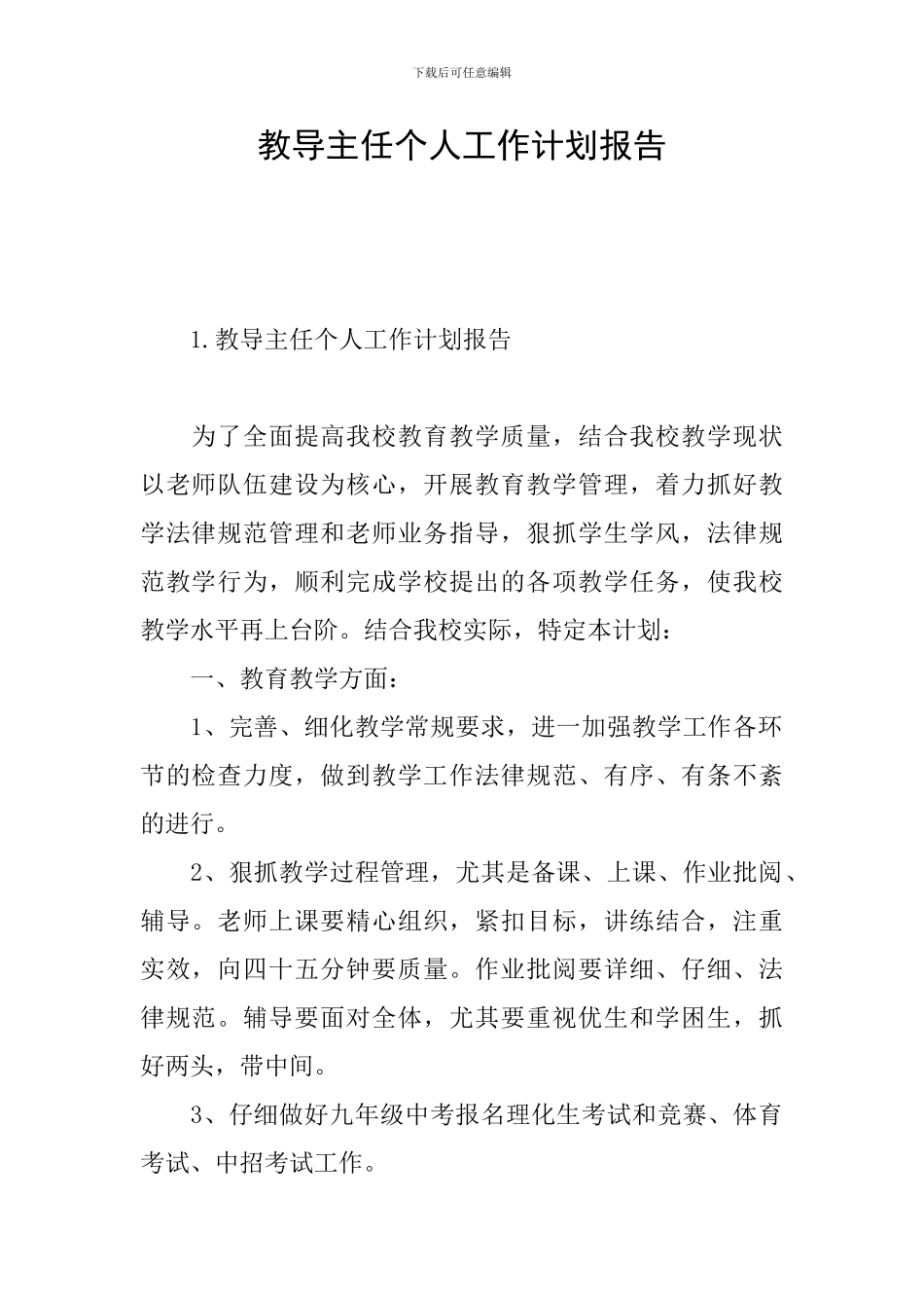 教导主任个人工作计划报告_第1页