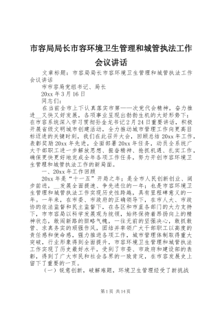 市容局局长市容环境卫生管理和城管执法工作会议讲话发言