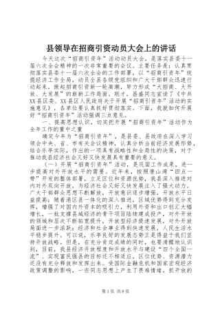 县领导在招商引资动员大会上的讲话发言