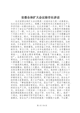 安委全体扩大会议徐市长讲话发言
