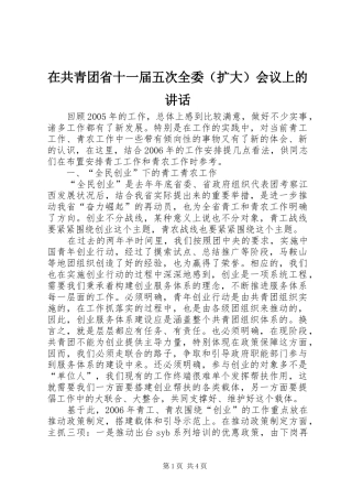 在共青团省十一届五次全委（扩大）会议上的讲话发言