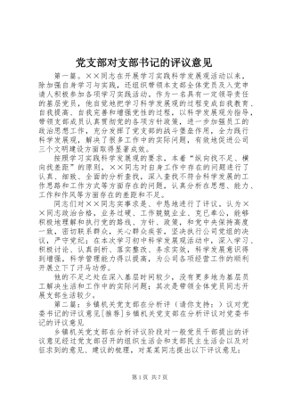 党支部对支部书记的评议意见