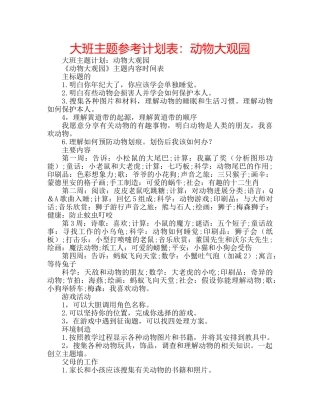 大班主题参考计划表动物大观园 
