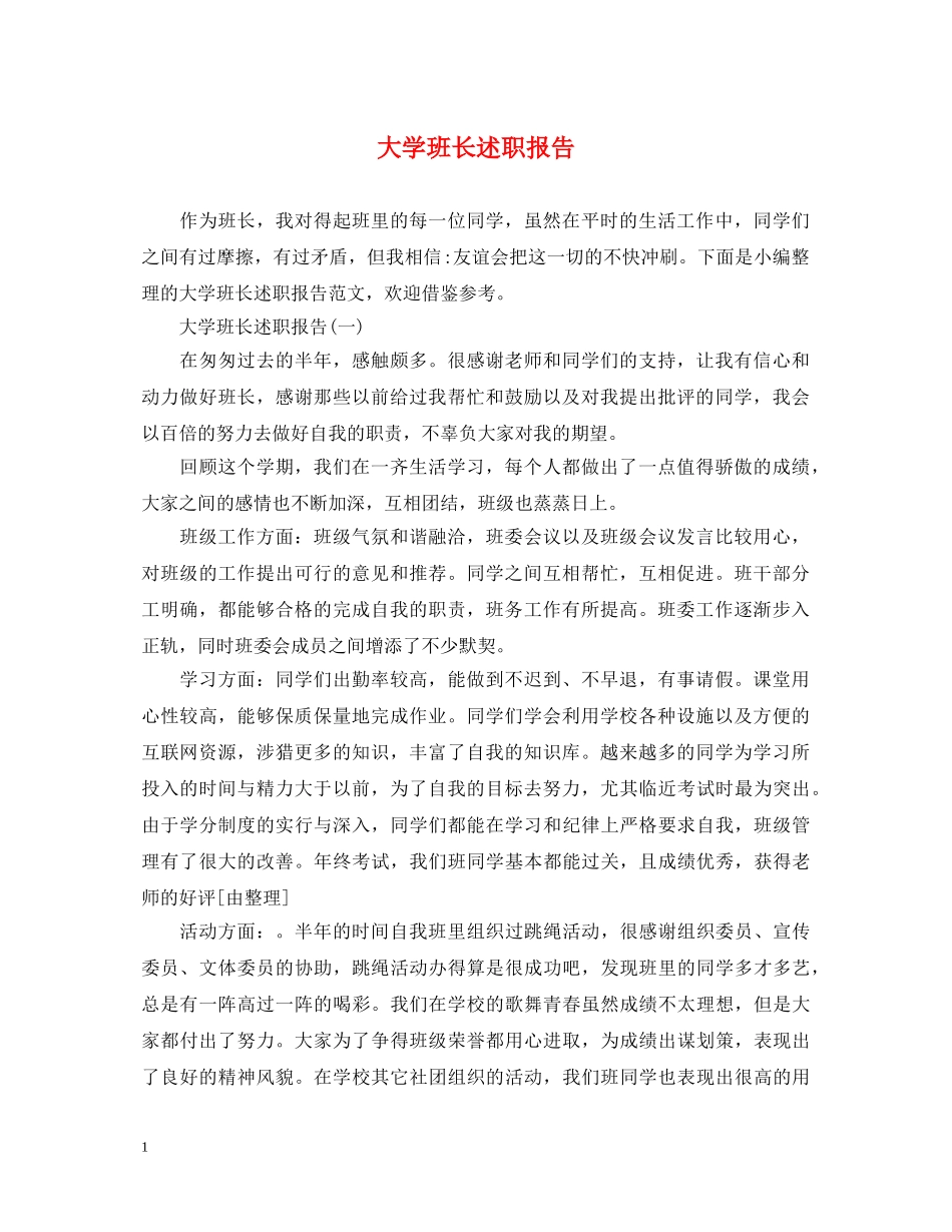 大学班长述职报告 _第1页