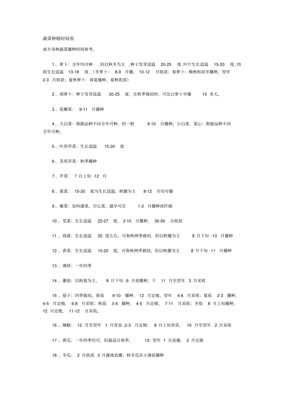 南方蔬菜种植时间表_第1页
