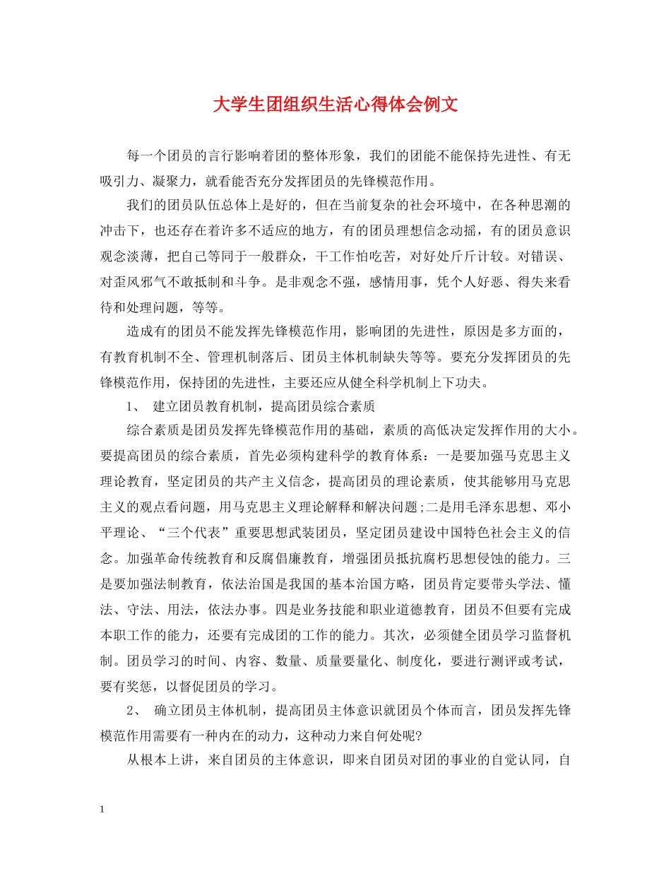 大学生团组织生活心得体会例文 _第1页