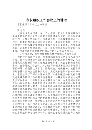 市长组织工作会议上的讲话发言