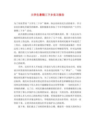 大学生暑期三下乡实习报告 