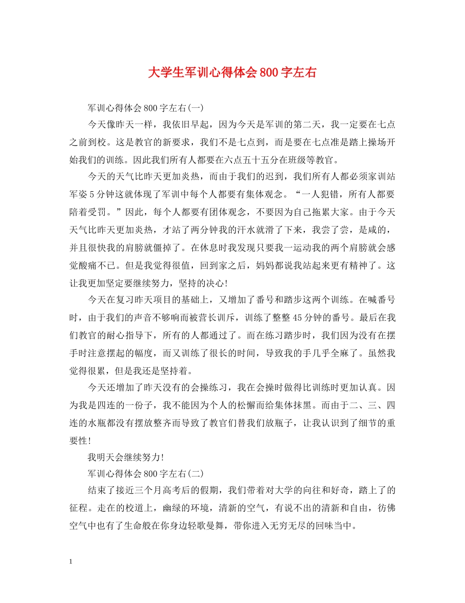 大学生军训心得体会800字左右 _第1页