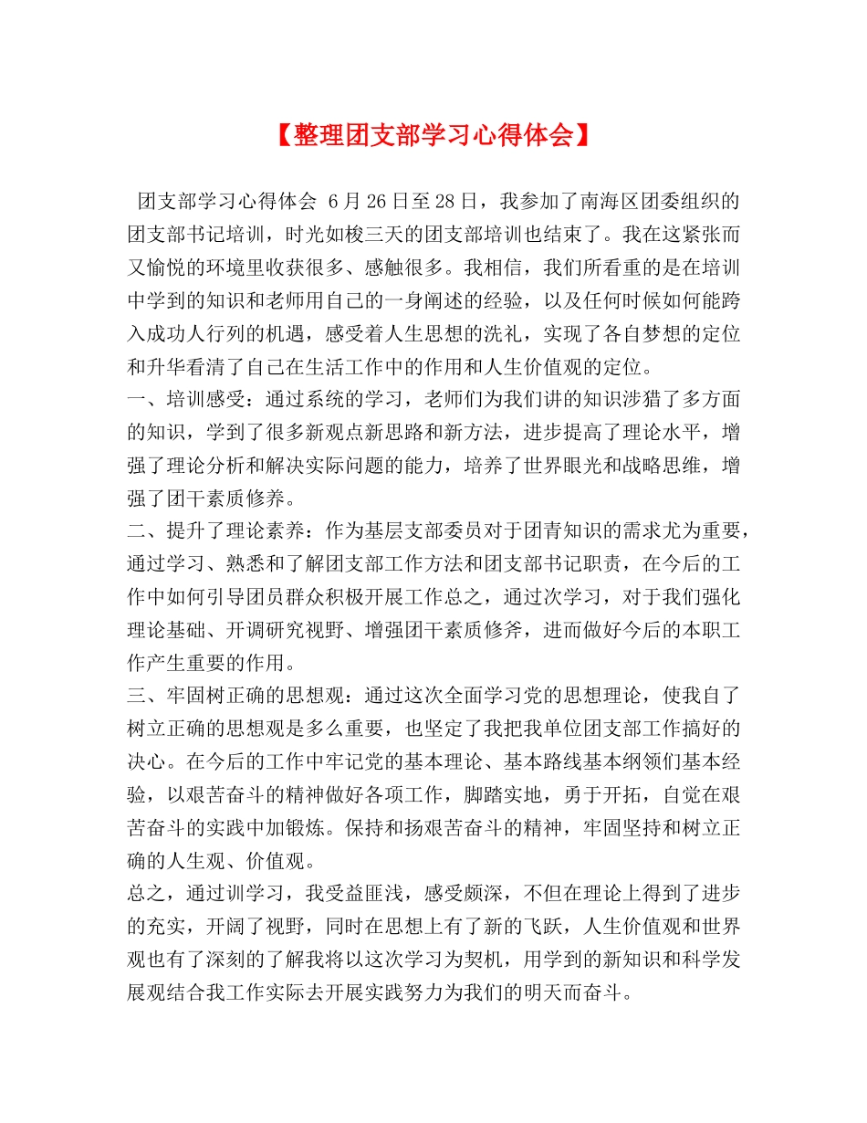 节日讲话-【整理团支部学习心得体会】 _第1页