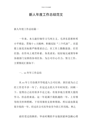 新人年度工作总结范文