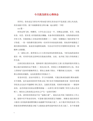 今天我当班长心得体会 