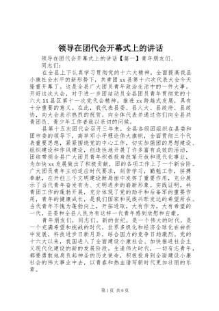 领导在团代会开幕式上的讲话发言