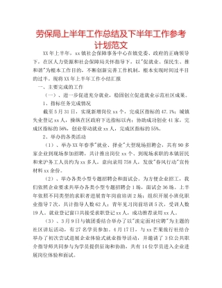 劳保局上半年工作总结及下半年工作参考计划范文 