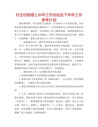 村主任助理上半年工作总结及下半年工作参考计划 