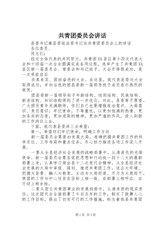 共青团委员会讲话发言