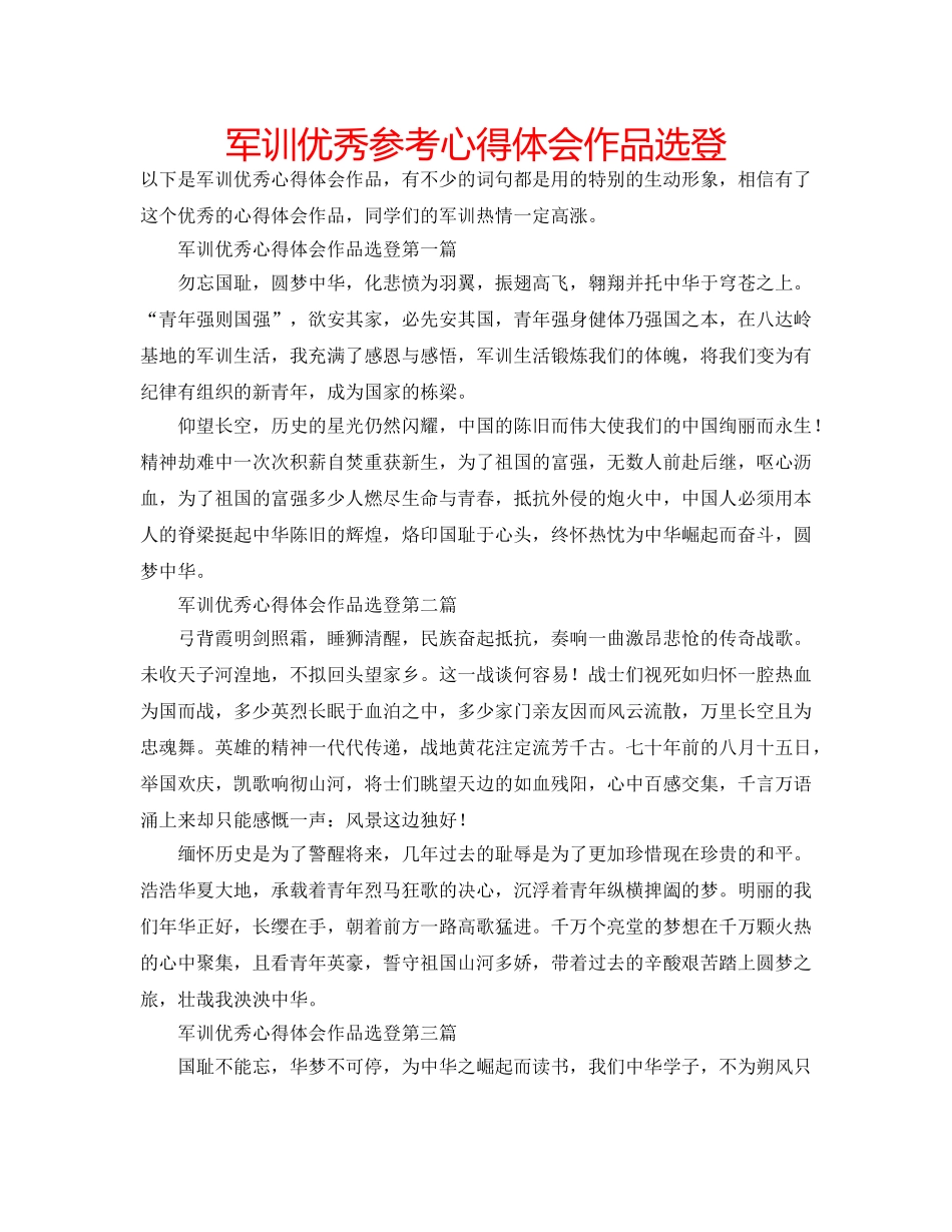 军训优秀参考心得体会作品选登 _第1页