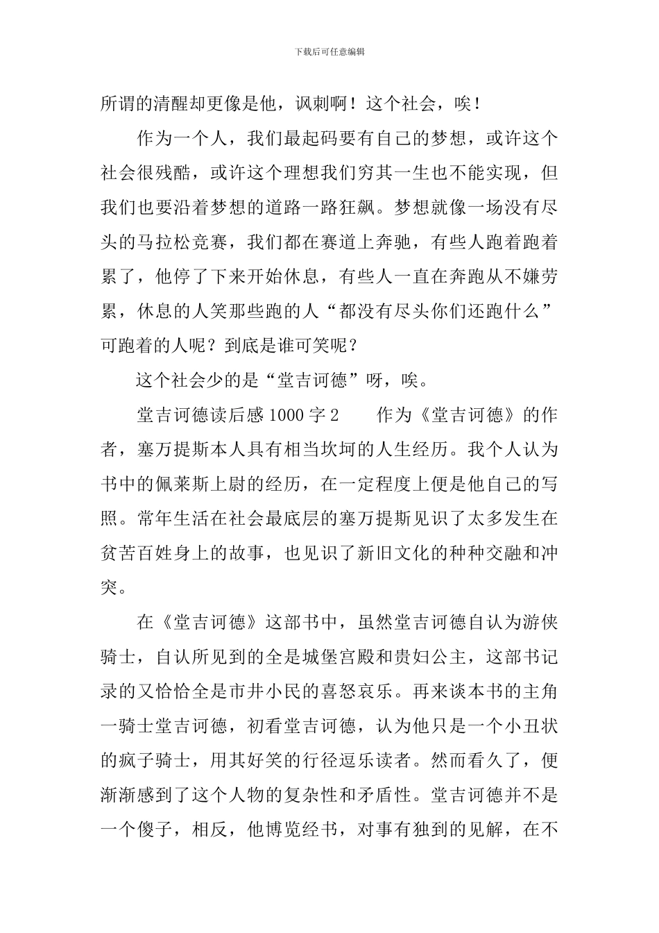 堂吉诃德读后感范文1000字_第3页