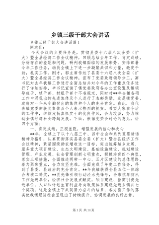 乡镇三级干部大会讲话发言
