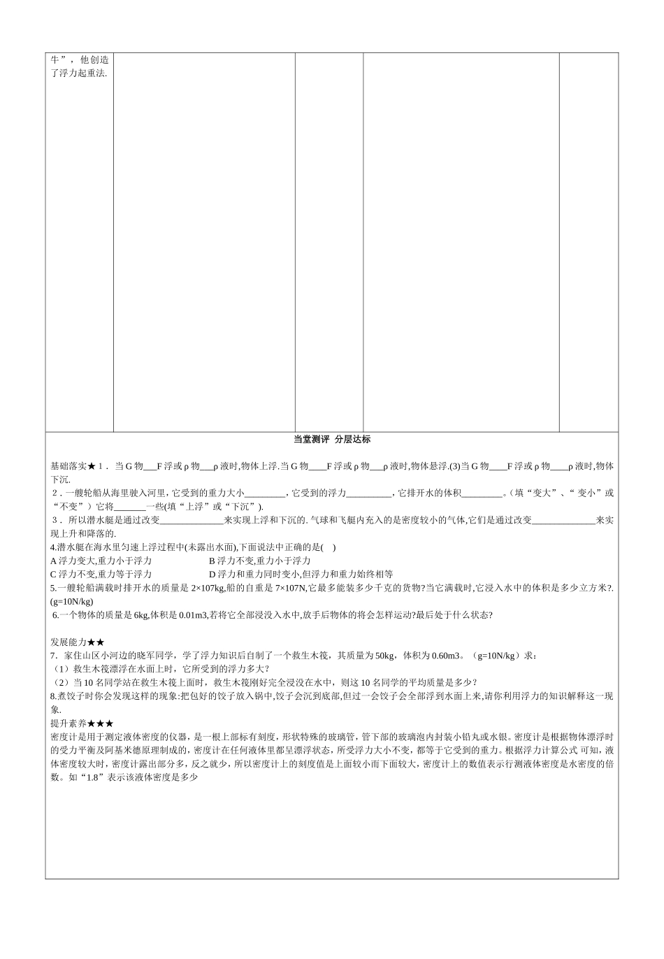 物体浮沉条件及应用导学案修改稿_第2页