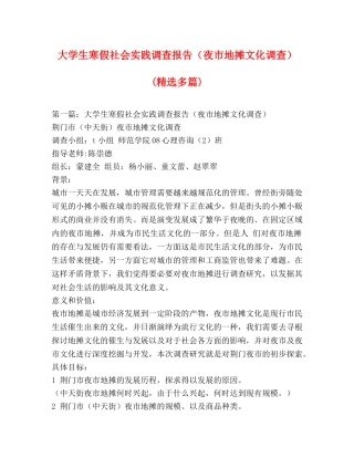 大学生寒假社会实践调查报告（夜市地摊文化调查）(精选多篇) 