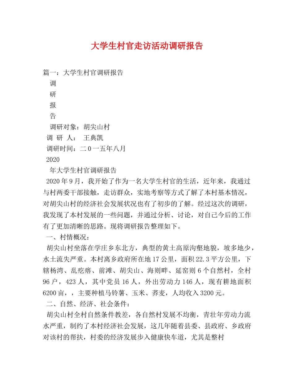 大学生村官走访活动调研报告 (000001)_第1页