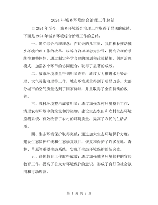 2024年城乡环境综合治理工作总结 