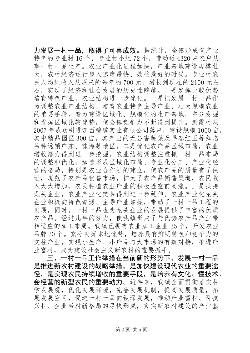 乡镇一村一品工作经验交流_第2页