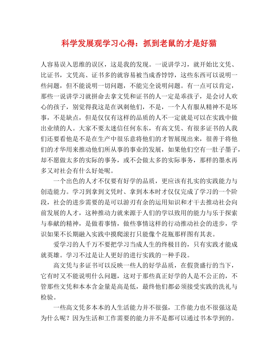 科学发展观学习心得：抓到老鼠的才是好猫 _第1页
