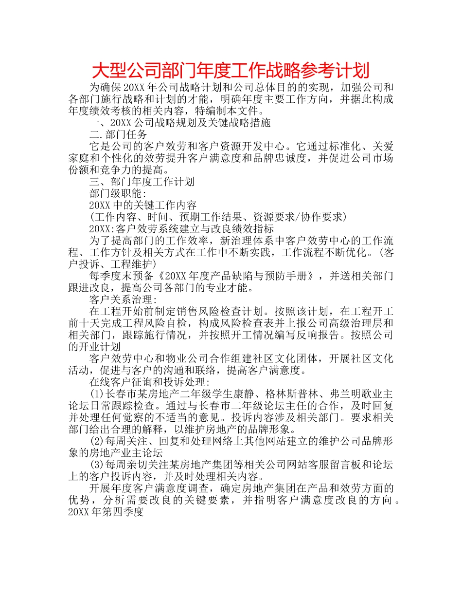 大型公司部门年度工作战略参考计划 _第1页