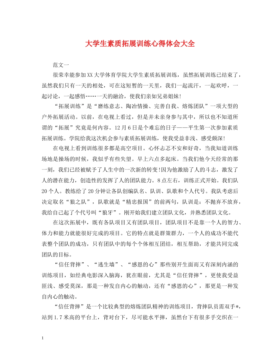 大学生素质拓展训练心得体会大全 _第1页