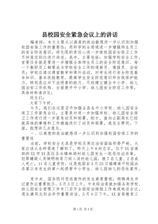 县校园安全紧急会议上的讲话发言