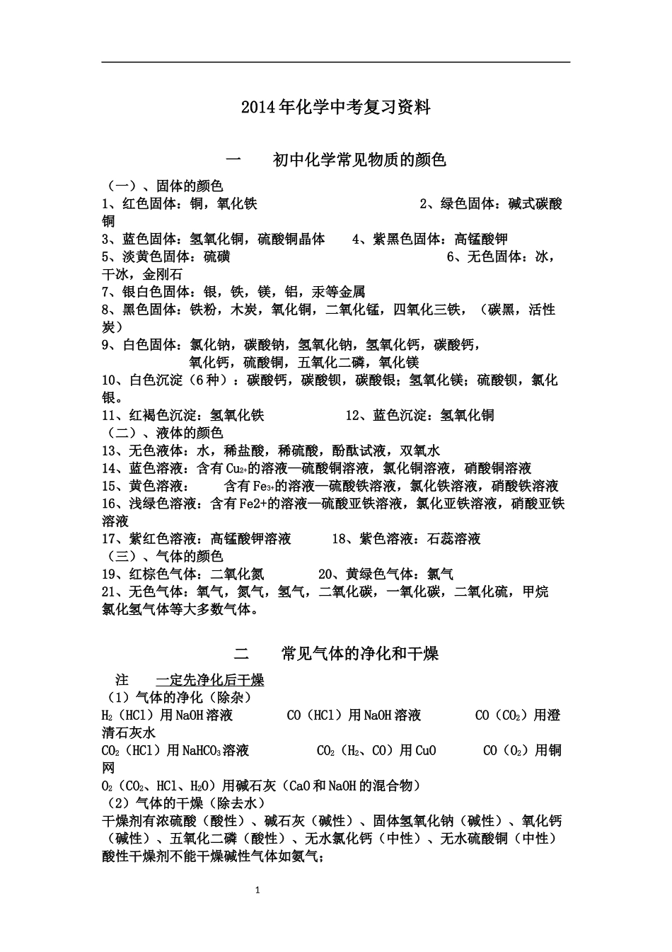 2014化学中考复习提纲_第1页