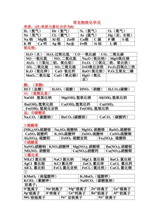常见物质化学式