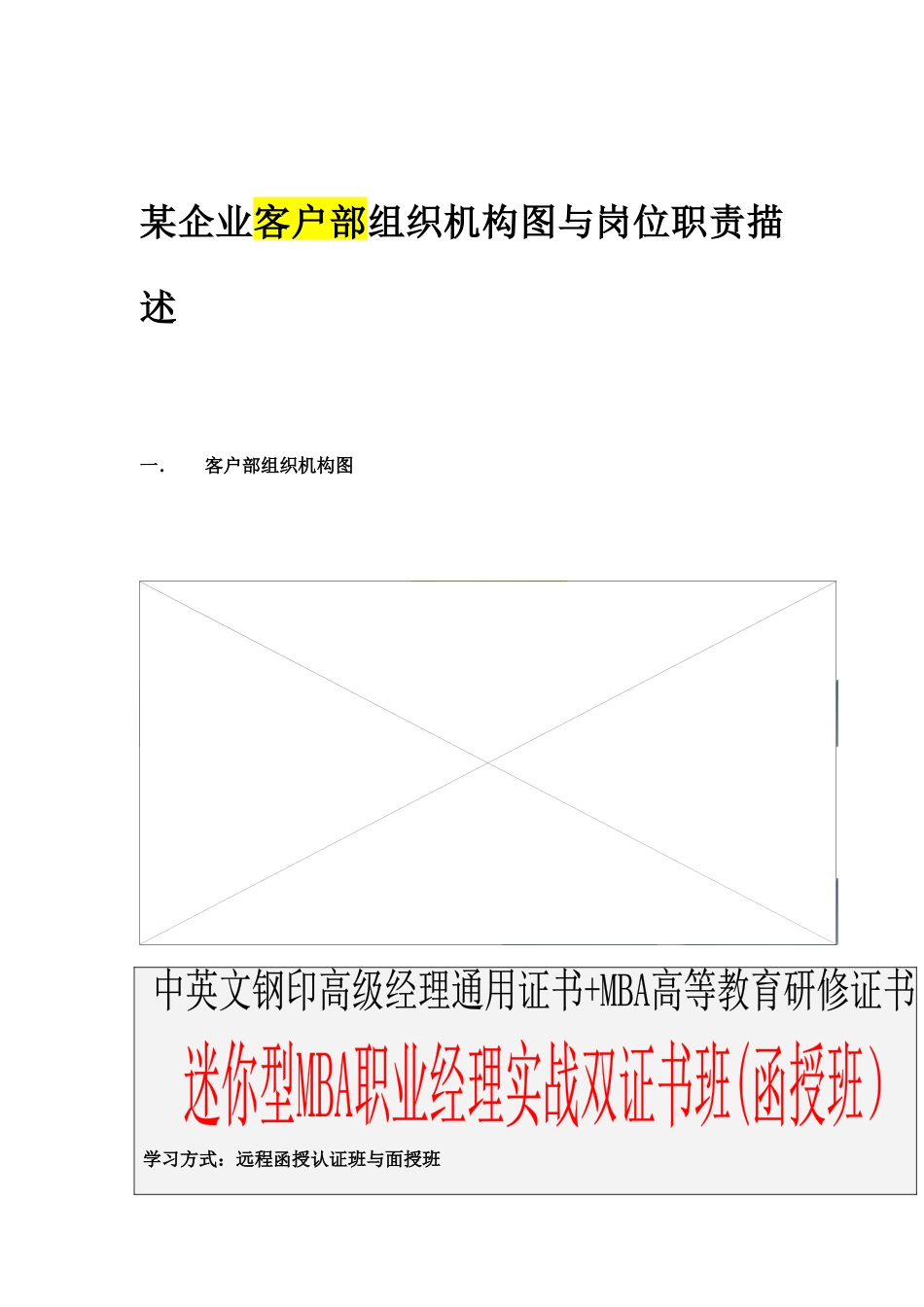 某企业客户部组织机构图与岗位职责_第1页