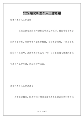 2024培优补差个人工作总结