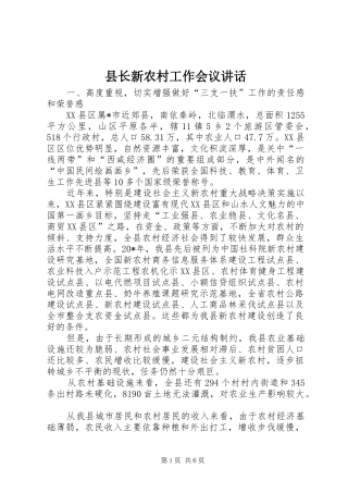 县长新农村工作会议讲话发言